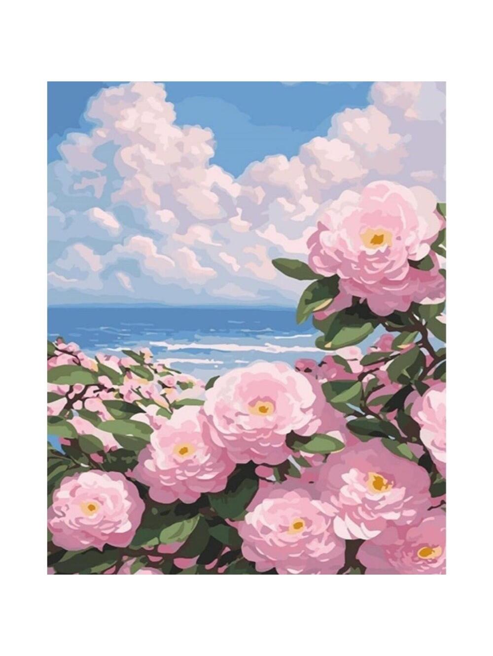 DIY Oil Painting 16 x 20 Inch Pink Roses by Seaside Ocean Painting Arts Activity